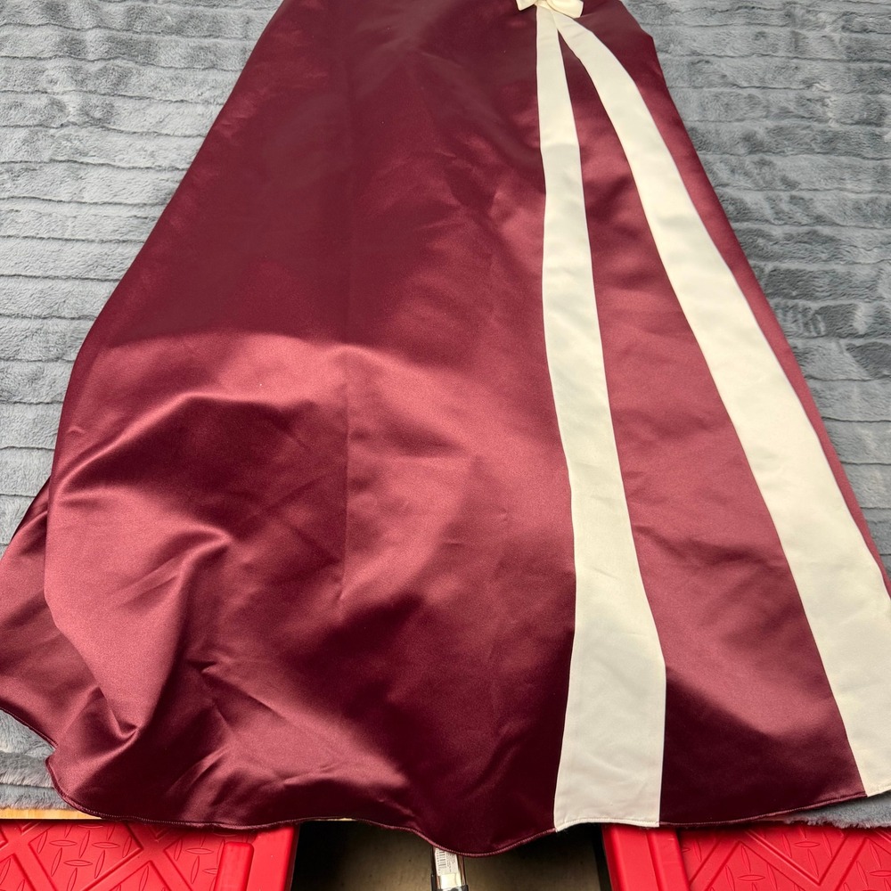 Jessica McClintock Gunne Sax Gown Women 5 Burgundy Satin Strapless Bow Dress - Picture 2 of 10